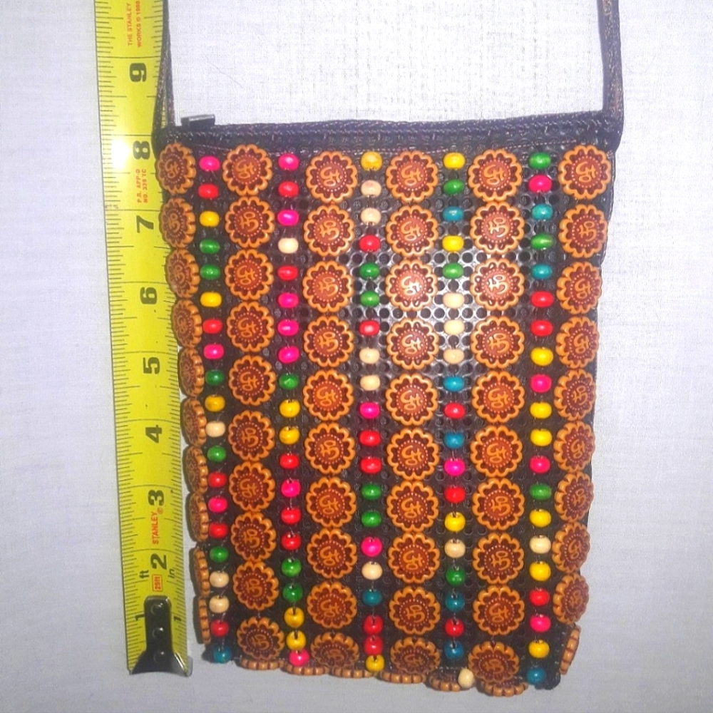 Vintage Crossbody Beaded Purse RARE Om Symbol Handmade Purse Cellphone Case HTF